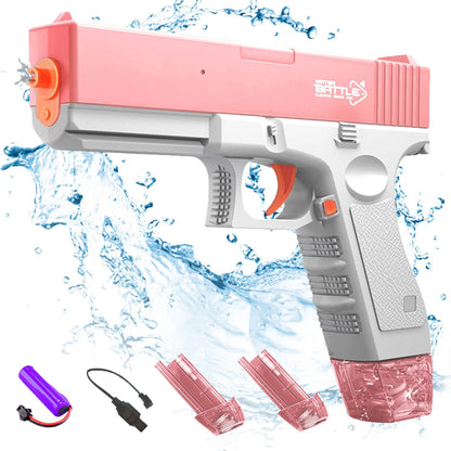 Pistola de agua eléctrica Unilabo M416 – Lanza agua automática a batería con accesorio de botella externa para diversión veraniega al aire libre para niños y adultos