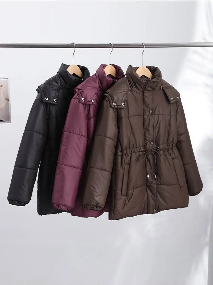 Women's 2026 Winter Puffer Jacket Solid Color Quilted Water-Resistant Coat with Zipper and Drawstring, Loose Fit Warm Casual Outerwear for Fall and Winter
