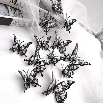 12PCS 3D Blood Rose Butterfly Halloween Wall Stickers, Double-Layer PVC Butterflies, Self-Adhesive Gothic Wall Decals, Spooky Party Decorations, Halloween Home Decor