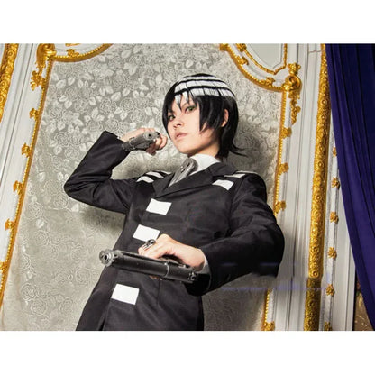 Anime Soul Eater Death the Kid Cosplay Wig – Black & White Split Hair Style (Unisex with Wig Cap, Halloween/Carnival Prop)
