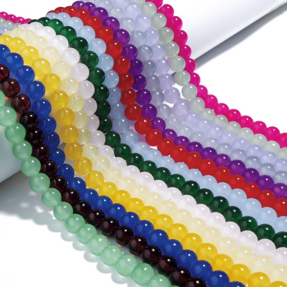 1 brin de perles de verre unies 6/8mm – Perles rondes intercalaires lâches pour la fabrication de bijoux DIY, bracelets faits main, colliers et accessoires d'artisanat