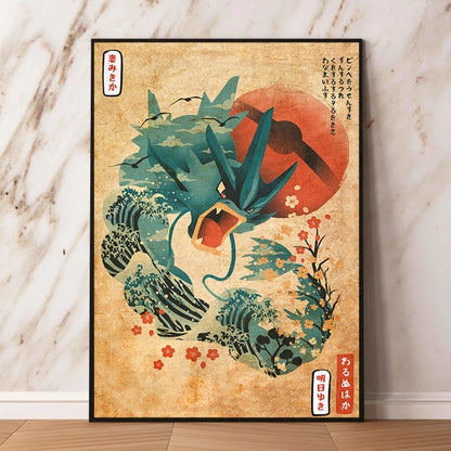 Japanese Anime Pokémon Canvas Wall Art – Pikachu, Charmander & Eevee Watercolor Poster Print Home Decor