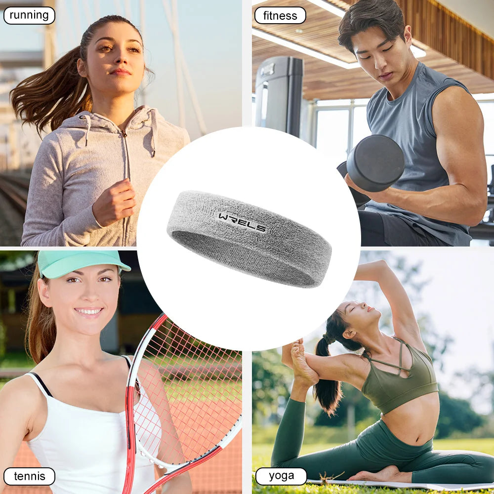 WRELS Sports Sweatband – Moisture-Wicking Cotton Terry Cloth Headband for Tennis, Basketball, Running & Gym