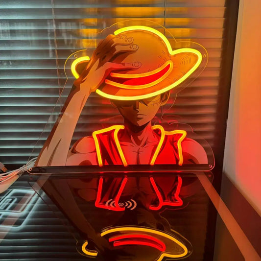 Letrero de neón de Luffy de One Piece – Luz LED de pared de anime con alimentación USB para decoración de sala de juegos, dormitorio y cueva de hombre