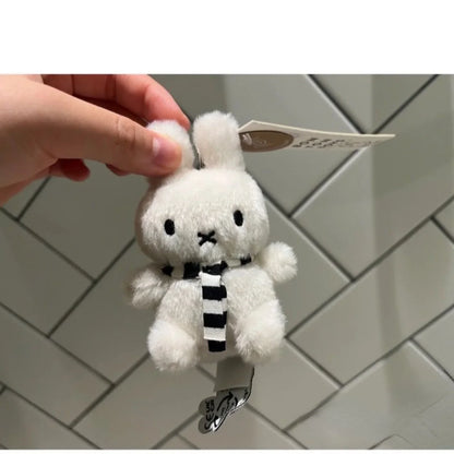 Kawaii Miffy Black & White Striped Scarf Hanging Doll – Cute Mini Figure Pendant Christmas Gift for Girls & Boys
