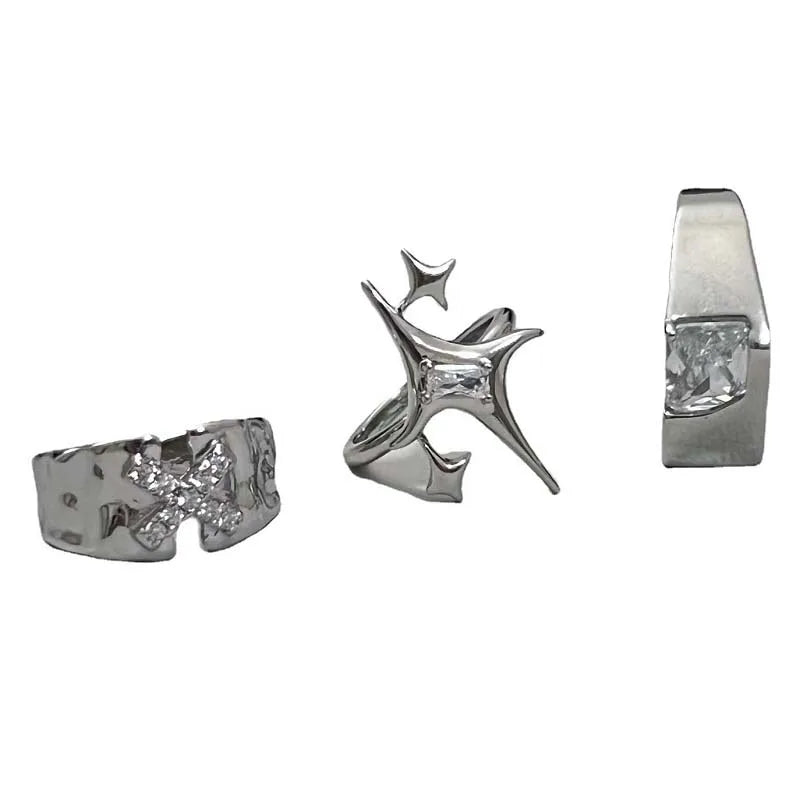 Anillo Ajustable Vintage Cruz y Estrella Irregular – Anillo Abierto Gótico Punk Plateado para Pareja, Hombre y Mujer | Joyería de Regalo Y2K E-Girl