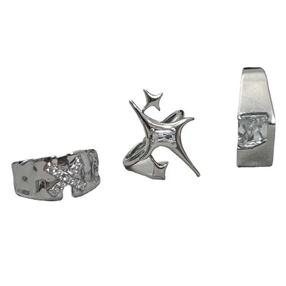 Anillo Ajustable Vintage Cruz y Estrella Irregular – Anillo Abierto Gótico Punk Plateado para Pareja, Hombre y Mujer | Joyería de Regalo Y2K E-Girl
