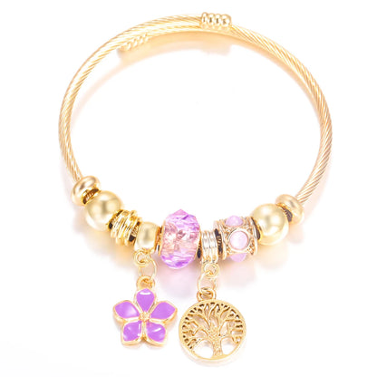 Pulsera con colgante de corazón y cuentas – Pulsera de abalorios de acero inoxidable de 4 colores para mujer | Regalo de joyería de moda dorada de tendencia