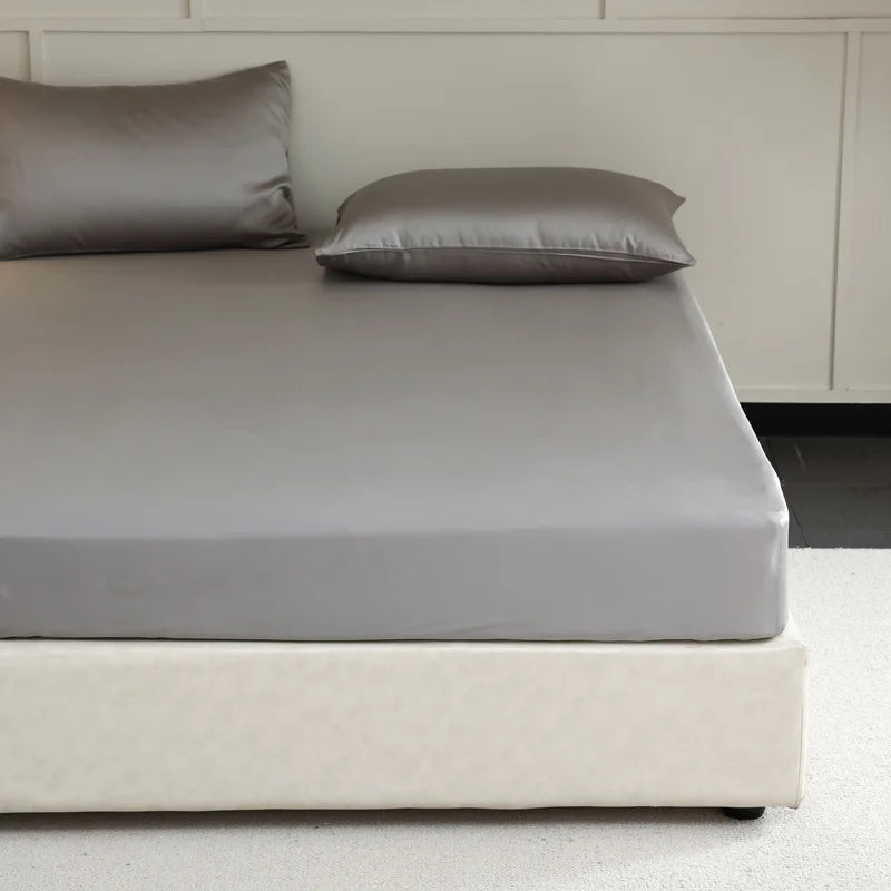 Luxury Mulberry Silk Fitted Sheet – Soft Elastic Mattress Cover for Single, Double, Queen & King Beds
