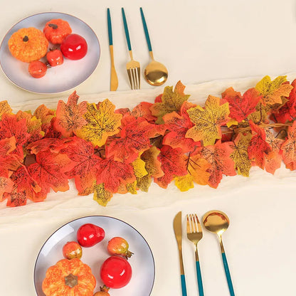 2M Artificial Maple Leaf Garland – Faux Fallen Leaves Autumn Rattan Decor for Thanksgiving, Halloween, Wedding, Christmas & Holiday Festivals