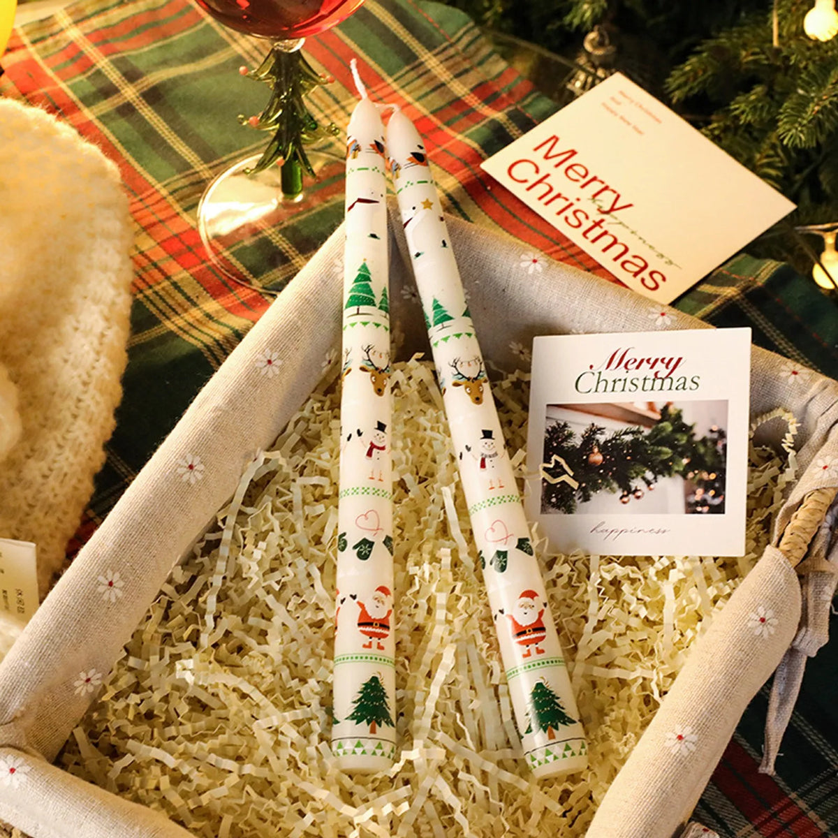 2PCS 10-Inch Christmas Candles – Tall Unscented Xmas Cartoon Candles with Holders, Winter Holiday Table & Home Decor