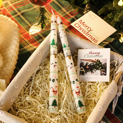 2PCS 10-Inch Christmas Candles – Tall Unscented Xmas Cartoon Candles with Holders, Winter Holiday Table & Home Decor