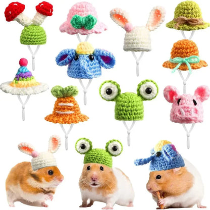 Handmade Knitted Small Pet Hat – Cute Frog, Parrot & Snake Designs with Adjustable Chin Strap for Hamsters and Other Small Animals