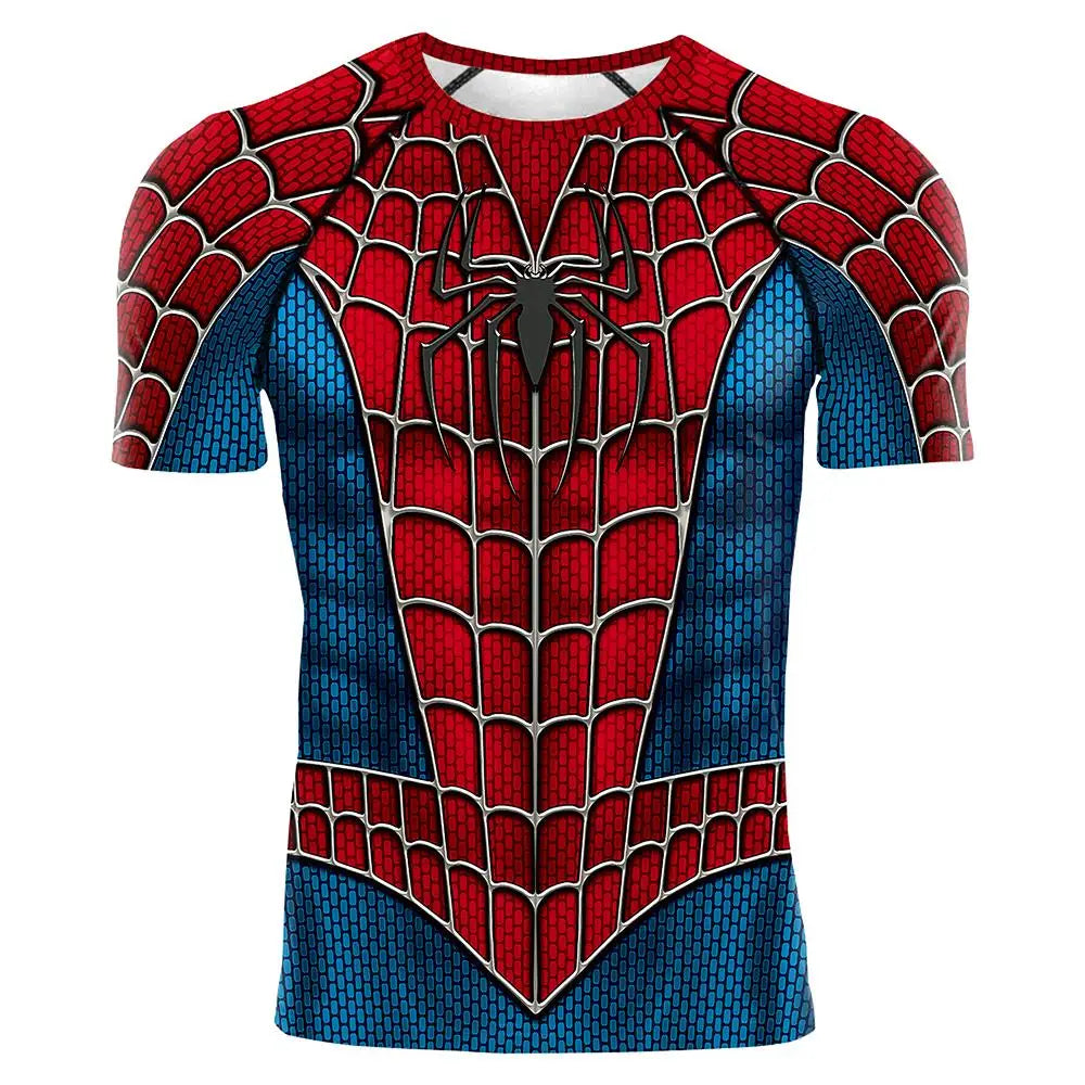 Spider-Inspired Superhero Compression Shirt for Men – Red Blue Long Sleeve Cosplay Workout Performance Top