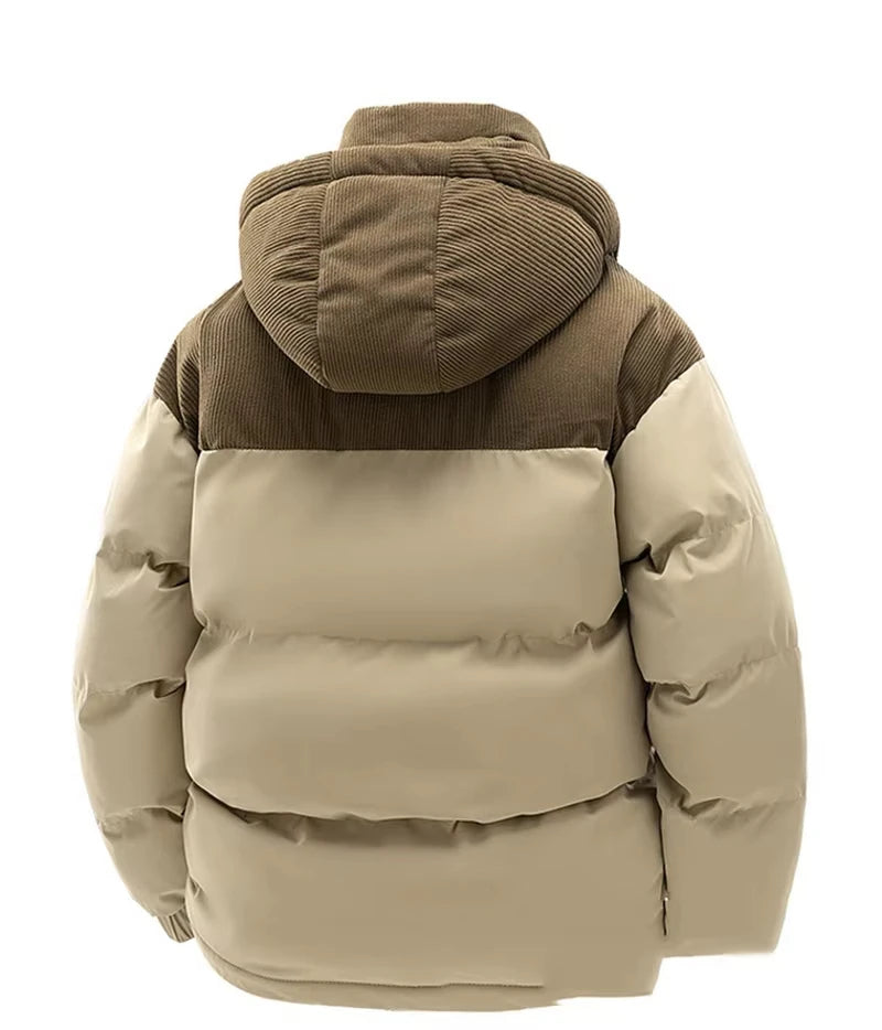 Men’s Hooded Winter Parka – Thick Fleece-Lined Cotton Jacket with Front Zipper, Warm Casual Coat for Cold Weather