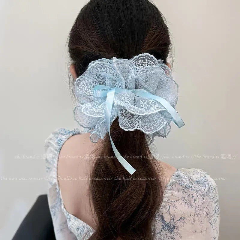 Korean Dot Satin Scrunchies – White & Black Silk Elastic Hair Ties for Women & Girls | Fashion Ponytail Hair Accessories
