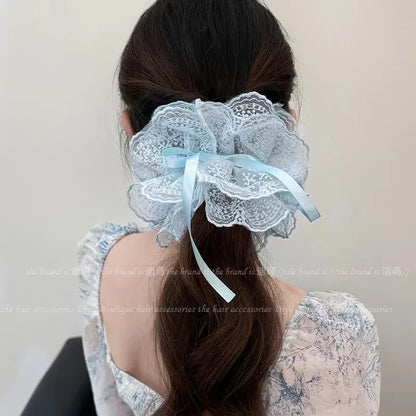 Korean Dot Satin Scrunchies – White & Black Silk Elastic Hair Ties for Women & Girls | Fashion Ponytail Hair Accessories