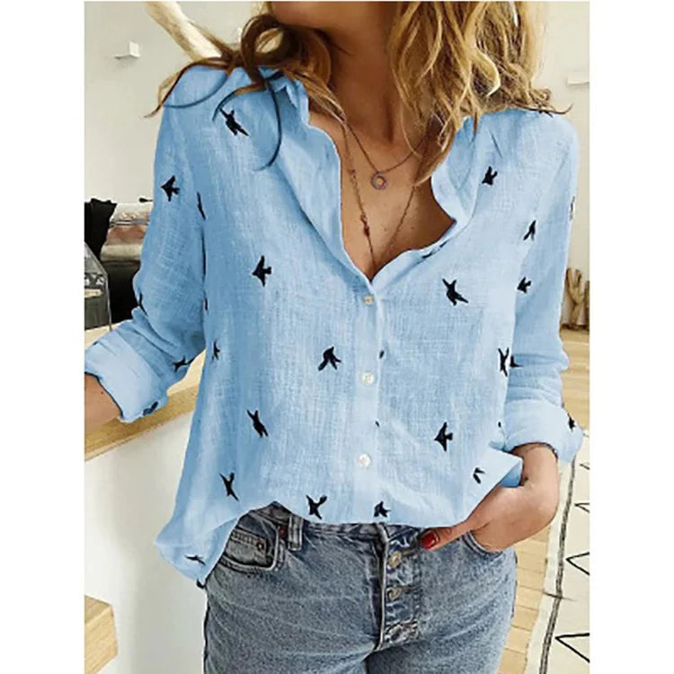 Women's Cotton Linen Oversized Shirt – Long Sleeve Button-Up Blouse, Casual Vintage Lapel Tunic & Y2K Streetwear Top