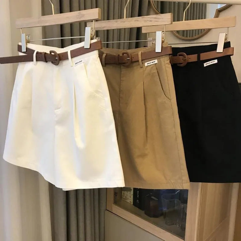 Women’s Wide Leg Shorts Summer Thin Cotton A-Line Zipper Office Lady Casual Loose Shorts