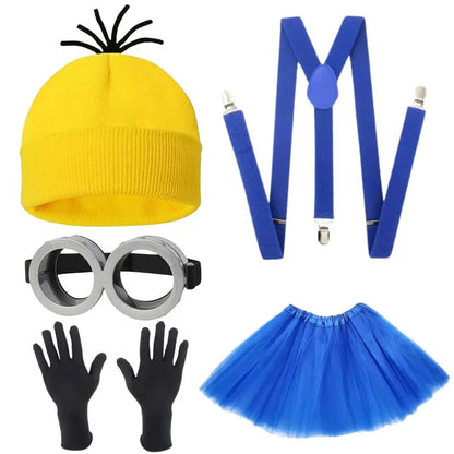 Cartoon Cosplay Costume Set – Yellow Beanie, Stretch Gloves & Steampunk Goggles (Adult & Kids Halloween Outfit)