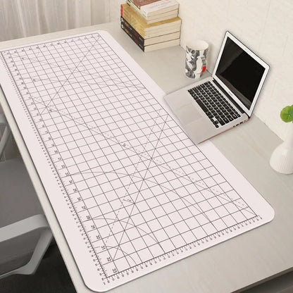 Large Gaming Mouse Pad with Green Grid Cutting Mat Design – Extended Anti-Slip Desk Mat with Stitched Edges for Keyboard, Gaming & Home Office