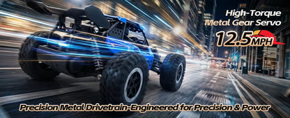 Camión Monstruo RC 4x4 a Escala 1:16, 20 KM/H, Coche Teledirigido con Carrocería de Aleación, Faros LED y Juguete de Carreras Todoterreno de 2.4GHz para Niños
