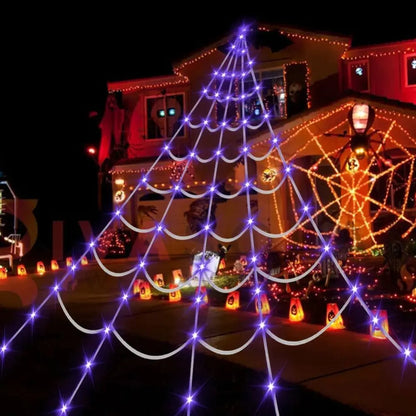 5M 250 LED Halloween Spider Web Lights – Waterproof 8-Mode Spider Net String Lights with Giant Scary Spider for Party Decor