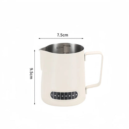 Jarra para espumar leche de café con indicador de temperatura - Jarra espumadora de leche de acero inoxidable con escala de medición para Latte Art y Espresso