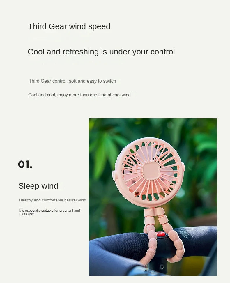 Ventilador portátil con clip para cochecito - Ventilador de refrigeración para bebés recargable por USB de 600 mAh con 3 velocidades para el hogar, viajes y actividades al aire libre