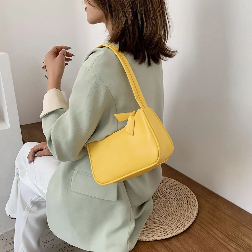 Bolso de hombro retro de piel sintética para mujer – Bolso de mano de moda con asa superior, monedero informal de color sólido para mujer