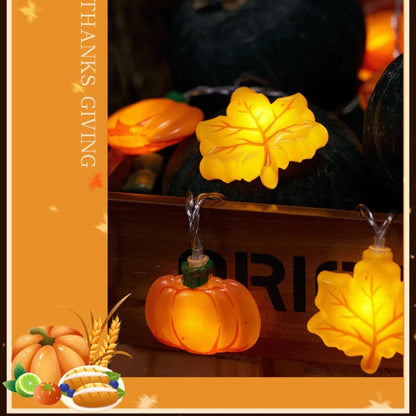 1.5M/3M Halloween LED Pumpkin String Lights – Maple Leaf & Nut Design Hanging Lights for Halloween, Thanksgiving, Christmas & Party Home Decor