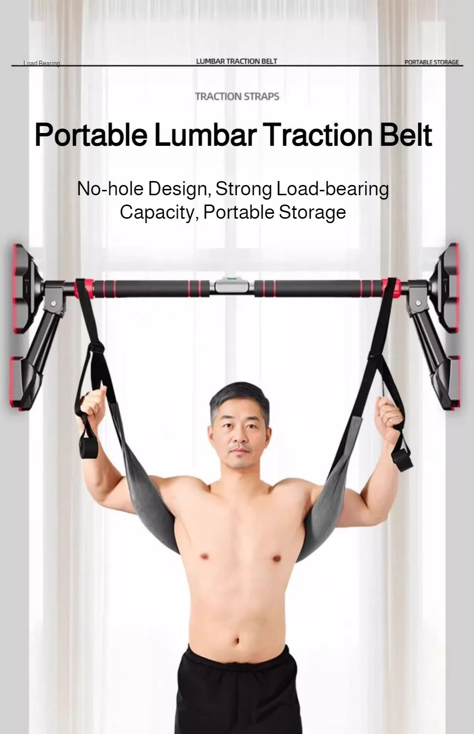 Cinturón de tracción lumbar – Cinturón de apoyo para estiramiento espinal doméstico para relajación de cintura, estiramiento de espalda y ejercicio de descompresión en barra horizontal