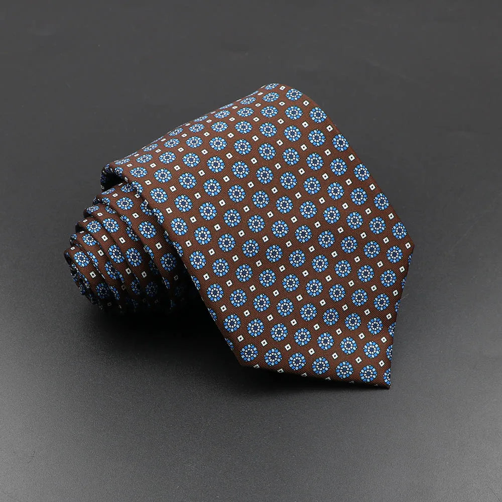 Men's 7.5cm Soft Silk Necktie – Floral & Dot Pattern Tie for Weddings, Business, Parties & Formal Wear