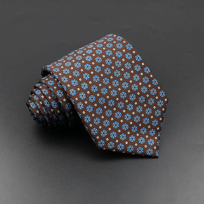 Men's 7.5cm Soft Silk Necktie – Floral & Dot Pattern Tie for Weddings, Business, Parties & Formal Wear
