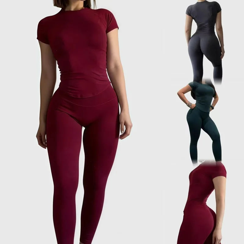 2-Piece Women’s Sports Set – Ribbed Seamless Active Top & Shorts, Yoga Gym Workout Fitness Outfit for Training and Everyday Wear