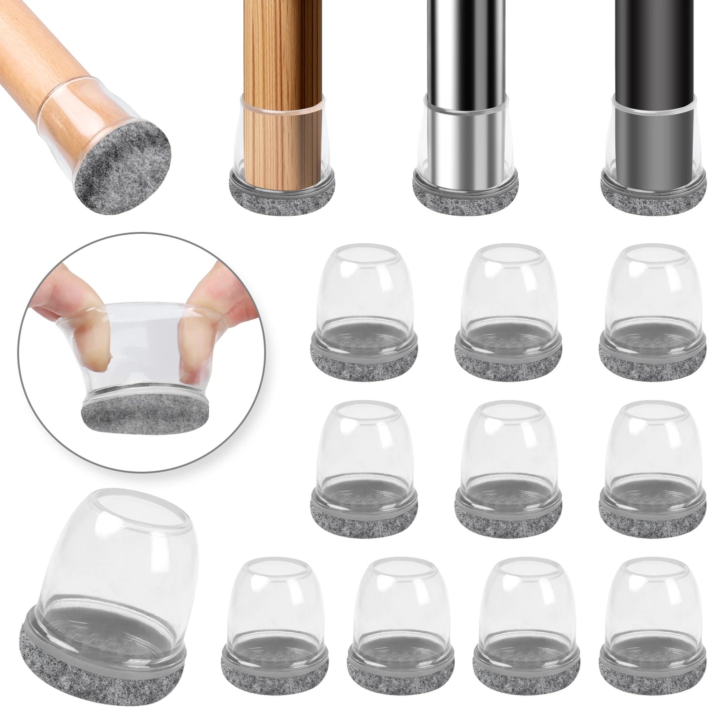 16-Pack Silicone Chair Leg Floor Protectors - Non-Slip Furniture Leg Caps with Felt Pads for Hardwood Floors