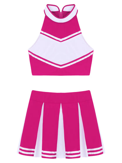 Women’s Cheerleader Cosplay Costume – Uniform Set (Crop Top + Mini Pleated Skirt, Carnival Outfit)