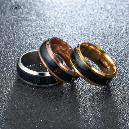 Smart Stainless Steel Couples Ring Mood Color Changing Waterproof Body Temperature Measuring Ring