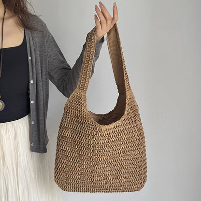 Sac à bandoulière en rotin tressé pour femmes – Grand sac cabas en paille tressée, sac de plage d'été pour femmes, sac de voyage décontracté pour les vacances, le shopping et un usage quotidien