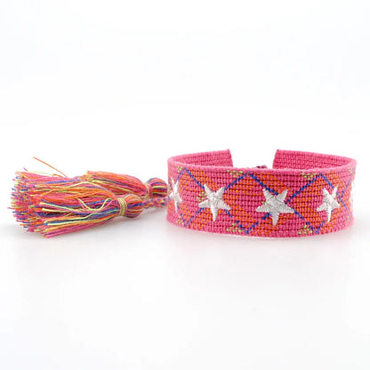 Pulsera de estrella bordada bohemia – Correa de muñeca tejida a mano con borlas para mujer | Regalo de joyería de moda étnica