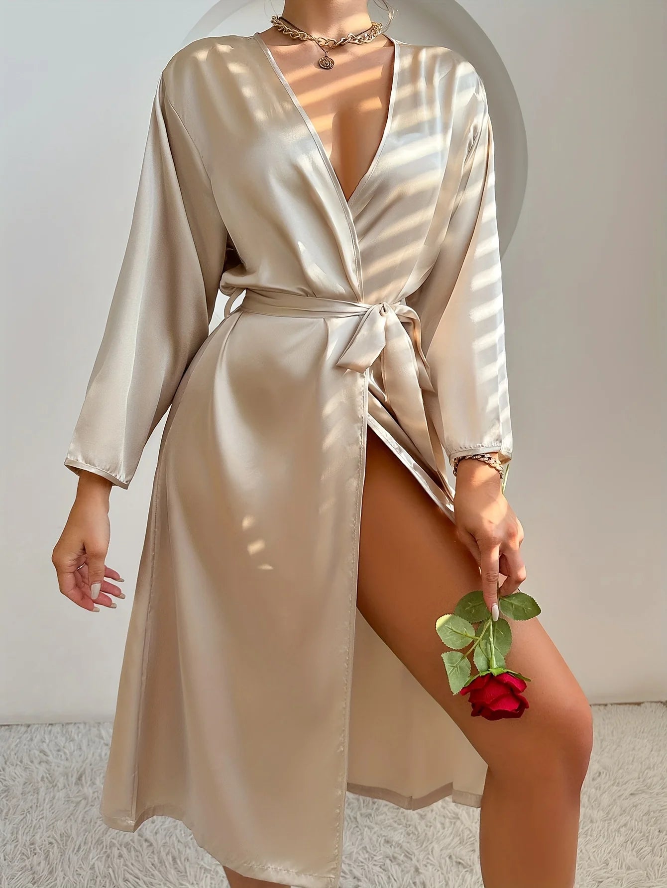 Women’s Satin Robe – Belted Elegant Solid Color Silky Comfort Bathrobe Loungewear