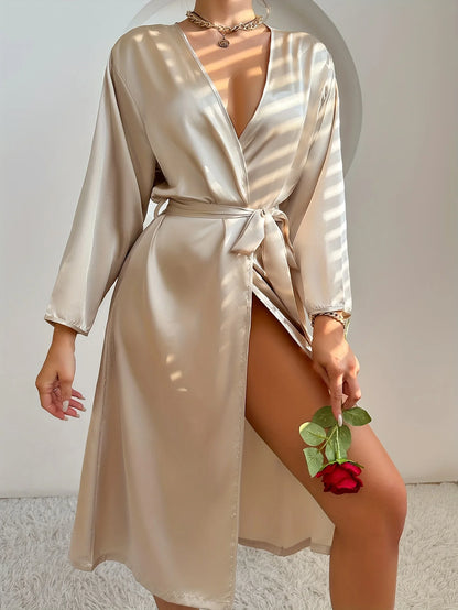 Women’s Satin Robe – Belted Elegant Solid Color Silky Comfort Bathrobe Loungewear