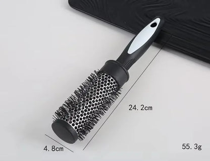 Round Hair Styling Brush – Nylon Bristle Comb with Thermal Aluminum Barrel for Curling, Blow-Drying & Volume, Professional Hairdressing Tool