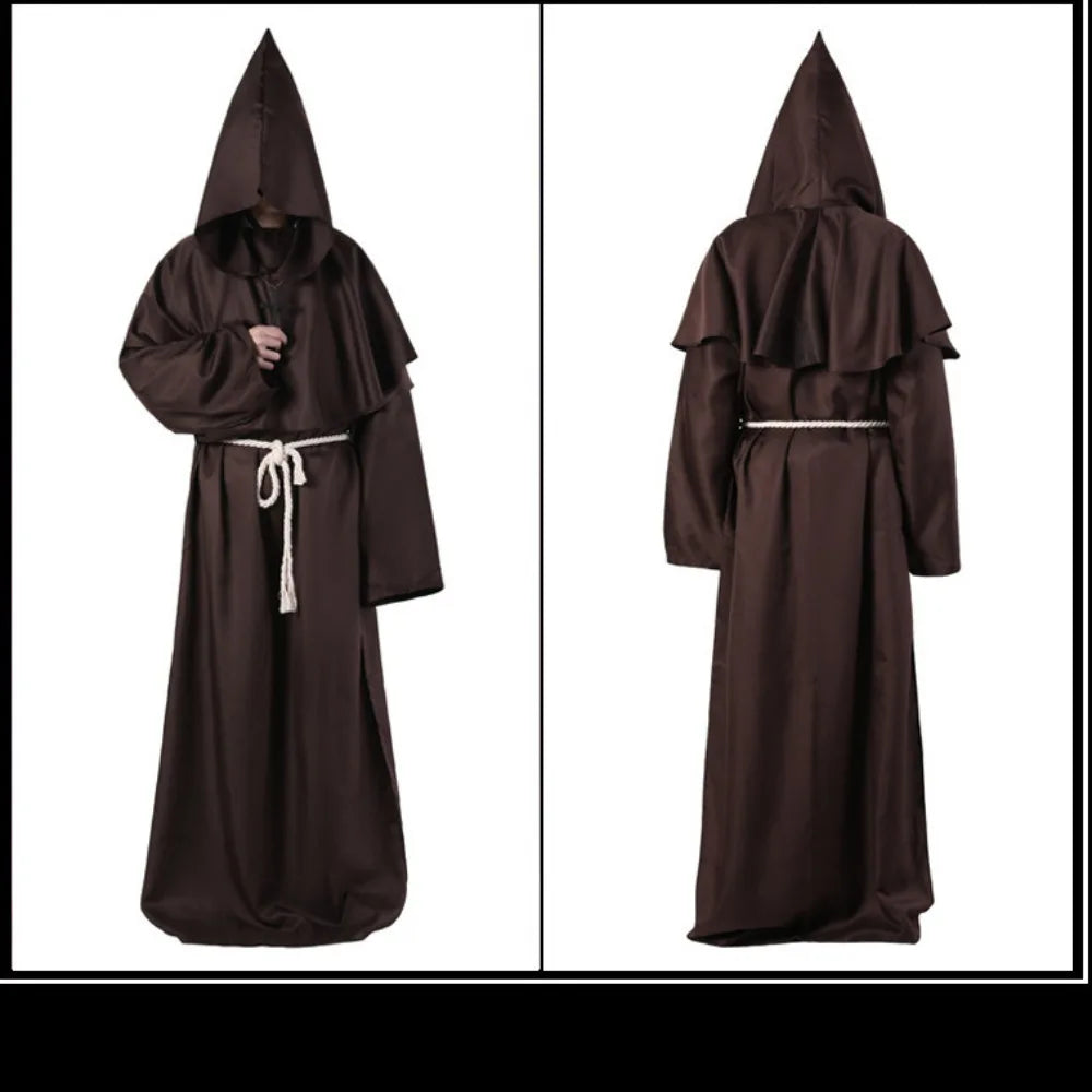 Medieval Hooded Monk Friar Priest Wizard Robe – Unisex Adult Long Loose Costume for Masquerade, Theme Parties, Halloween & Cosplay