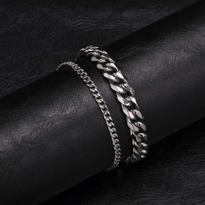 2-Piece Men's Chain Bracelet Set – Stainless Steel Twist Rope & Cuban Link Wristbands in Silver, Gold & Black | Fashion Jewelry Gift