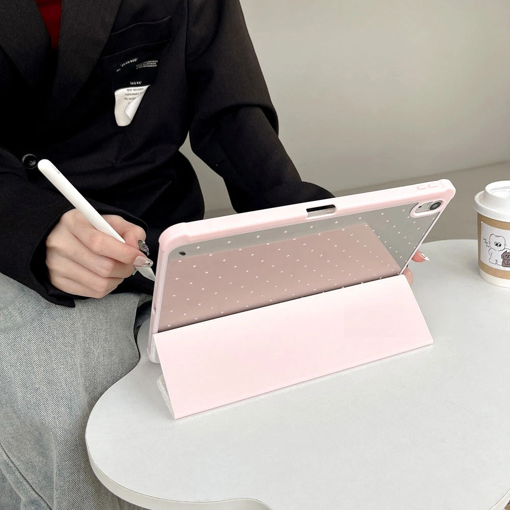 Étui iPad trifold à pois noirs pour iPad Pro 11, Pro 12.9, Air 4/5, Air 3, iPad 10ème génération, 10.2, 10.5, 9.7 et iPad Mini 6