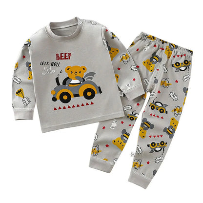 Conjunto de pijama de algodón para niños – Ropa de dormir de dibujos animados de otoño invierno para niños y niñas, conjunto de ropa de descanso suave para niños, ropa de noche acogedora y conjunto para el hogar para un sueño cómodo