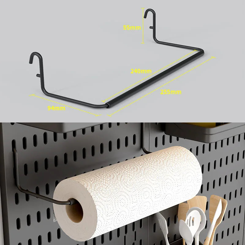 Organizador de pared de tablero perforado sin taladros – Panel de almacenamiento modular con estantes y accesorios para cocina, baño y sala de juegos
