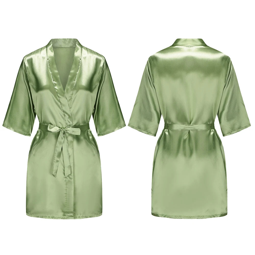 Bata de satén para mujer – Batín sedoso corto para dama de honor para la novia y fiesta de bodas | Kimono elegante para dormir