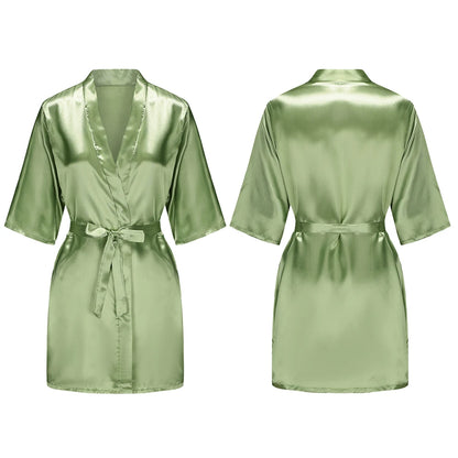 Bata de satén para mujer – Batín sedoso corto para dama de honor para la novia y fiesta de bodas | Kimono elegante para dormir
